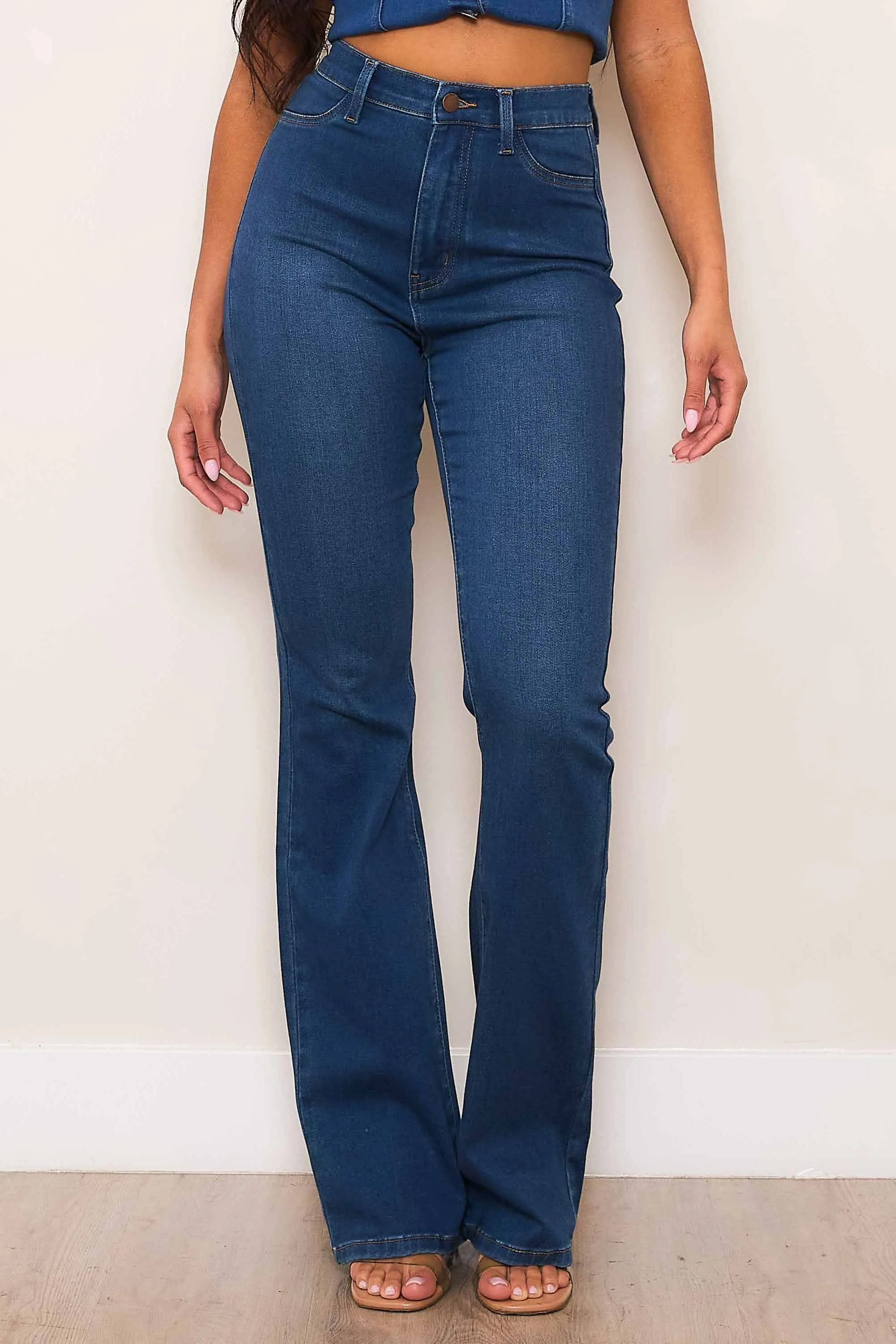 High-Rise Faux Front Pocket Bootcut Jeans sold by Vibrant
