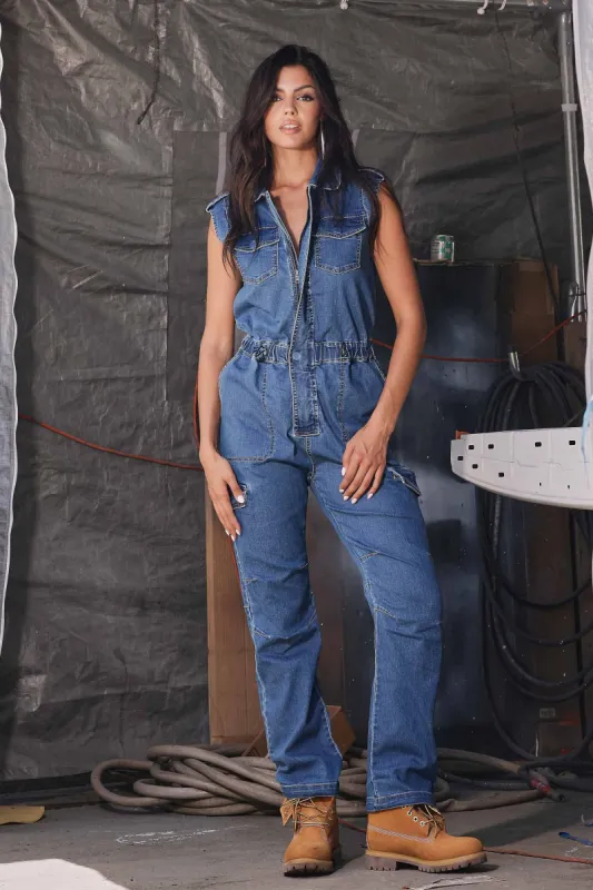Sleeveless Denim Jumpsuit sold by Vibrant