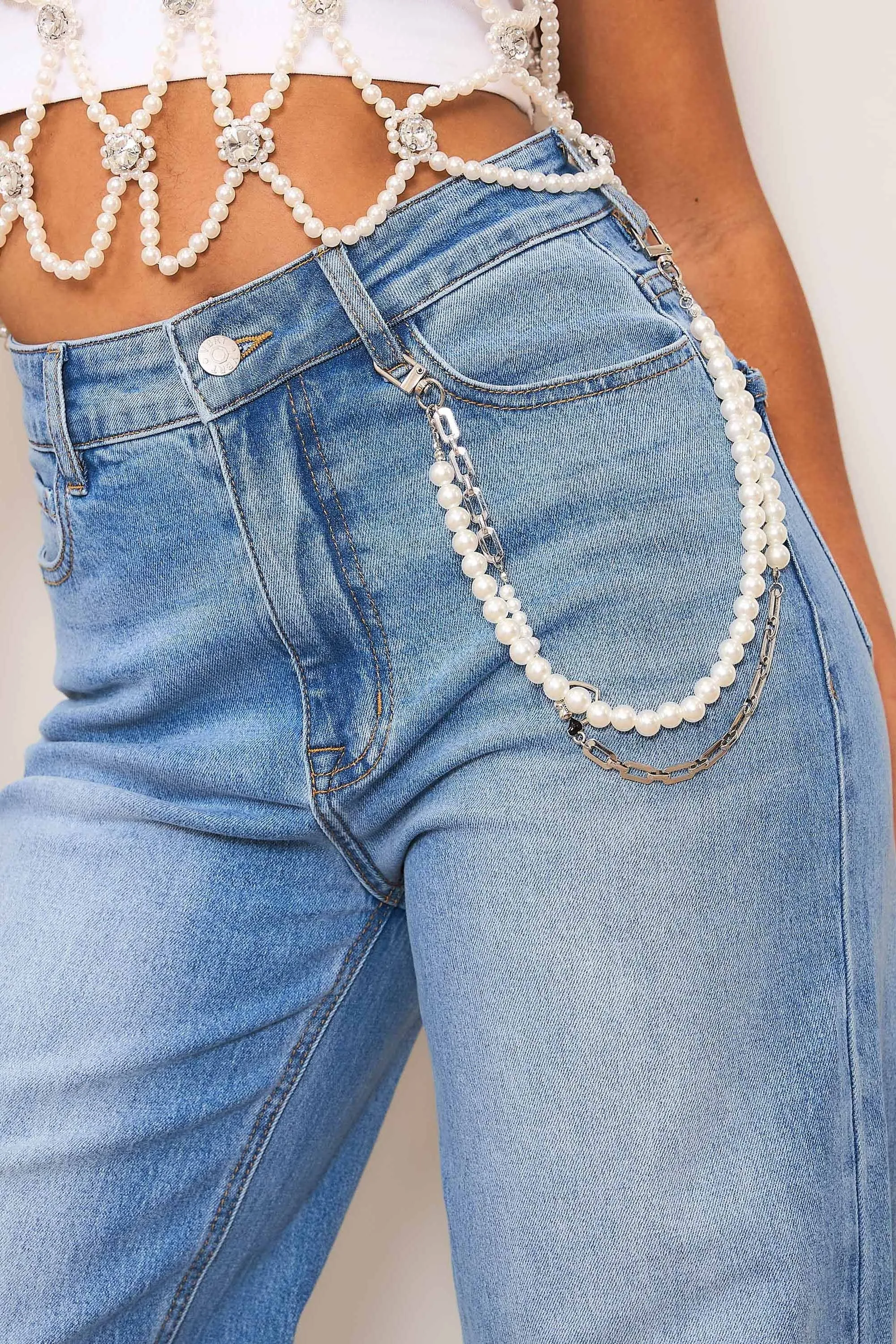 High-Rise Wide Leg Jeans With Pearl String sold by Vibrant product image thumbnail 4
