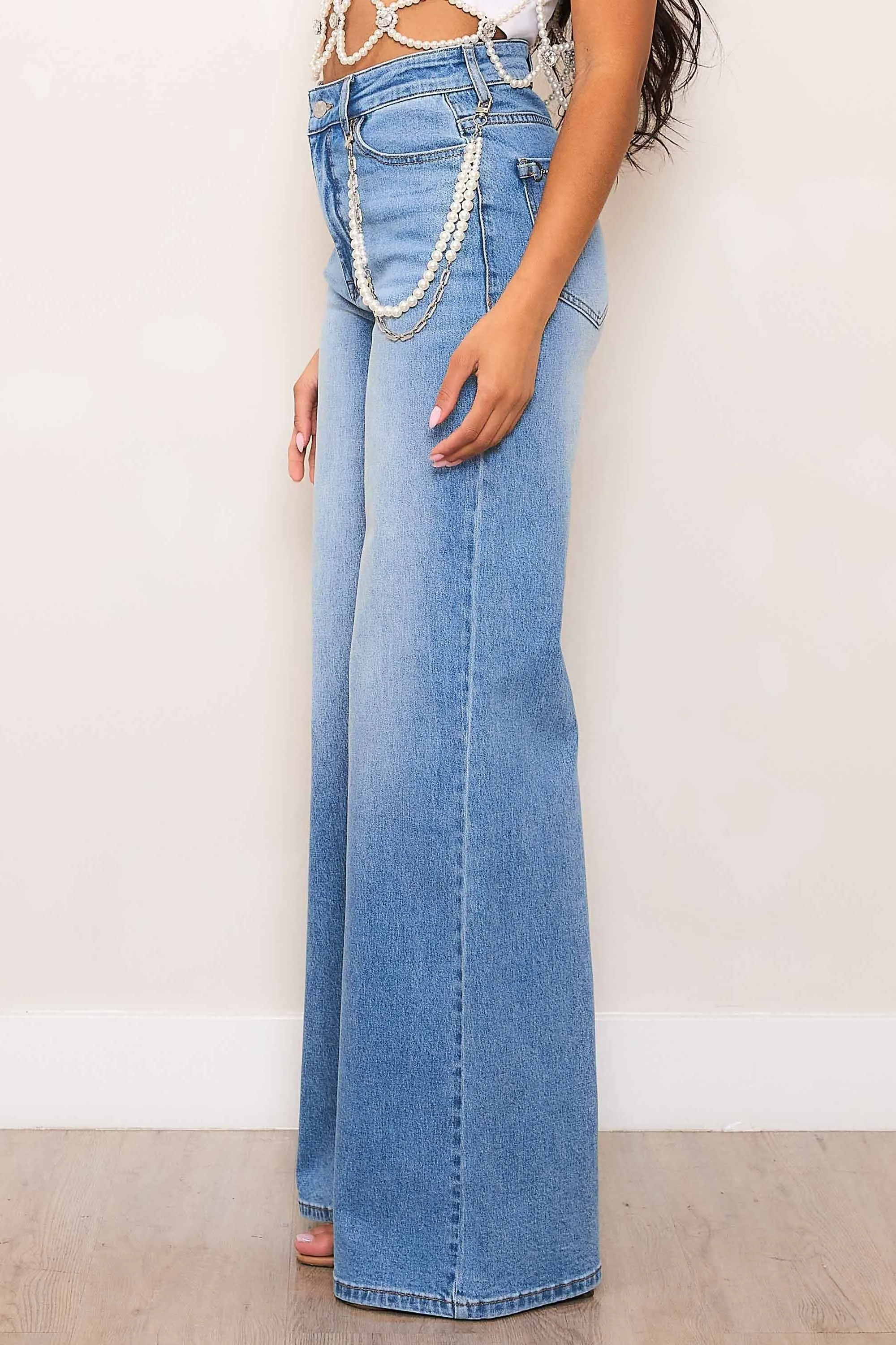 High-Rise Wide Leg Jeans With Pearl String sold by Vibrant product image thumbnail 2