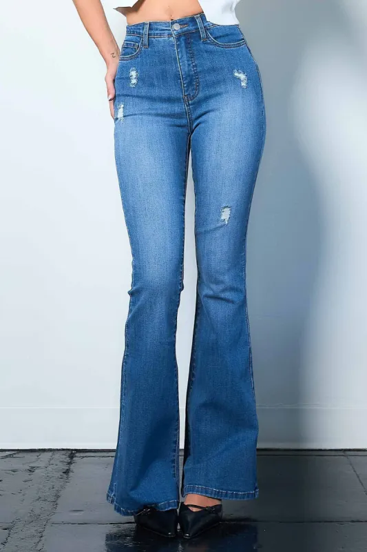 [XPT379] Subtle Distressed Flare Jeans sold by Vibrant