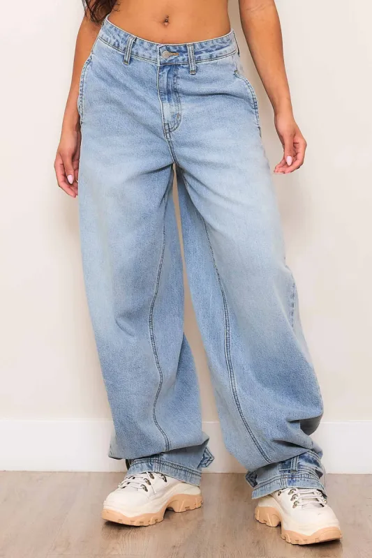 [XPT471] Buckled Opening Barrel Baggy Jeans sold by Vibrant