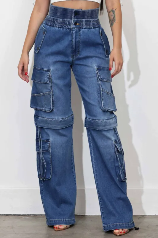 Convertible Baggy Cargo Jeans With Double Waist Band sold by Vibrant