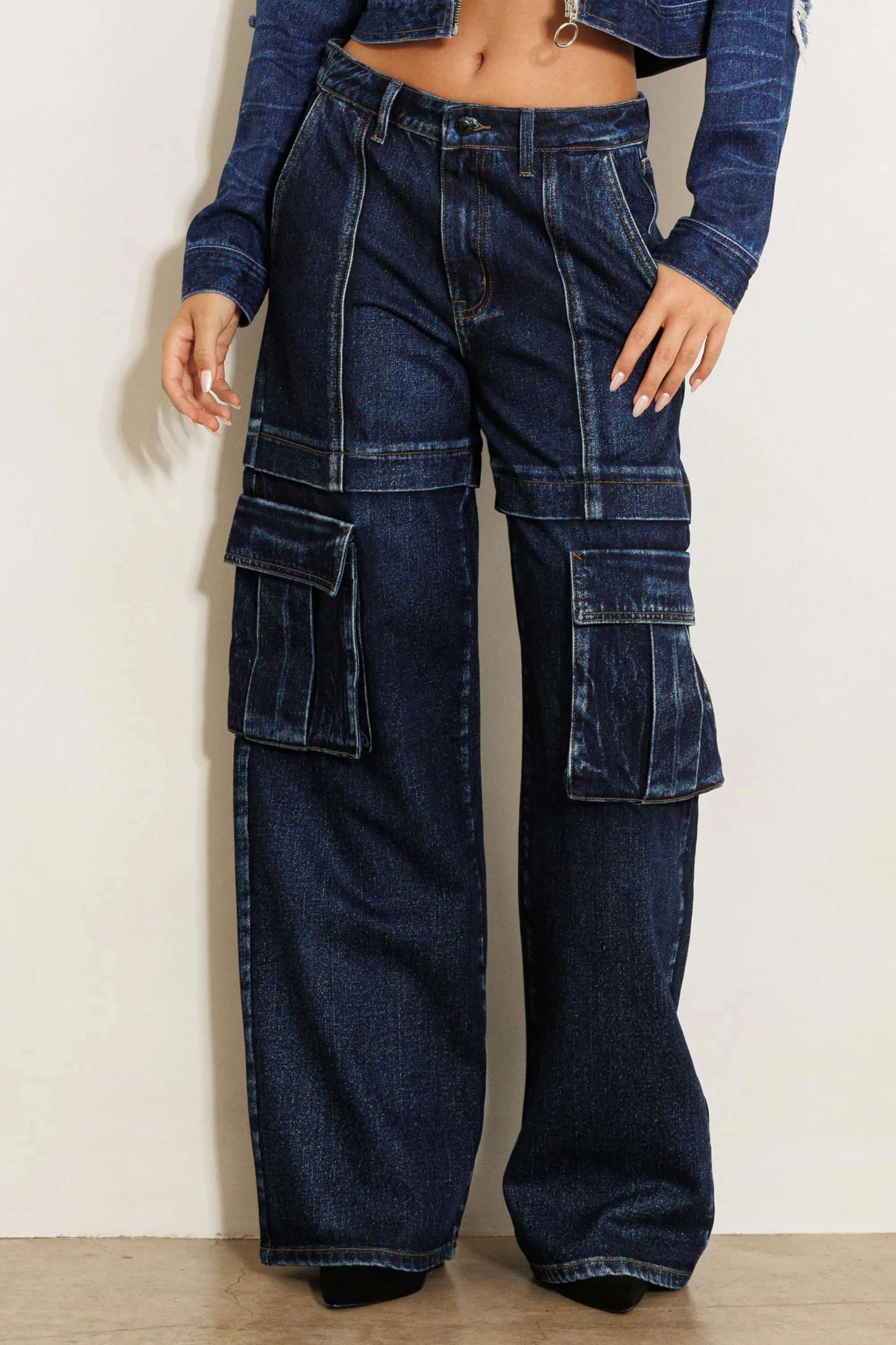 High Waited Cargo Wide Leg Jeans sold by Vibrant