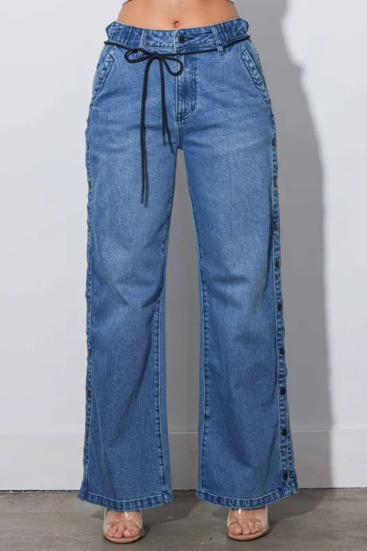 Side Open Snap Straight Jeans sold by Vibrant