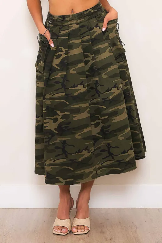 [XSK113] Camo Midi Skirt sold by Vibrant