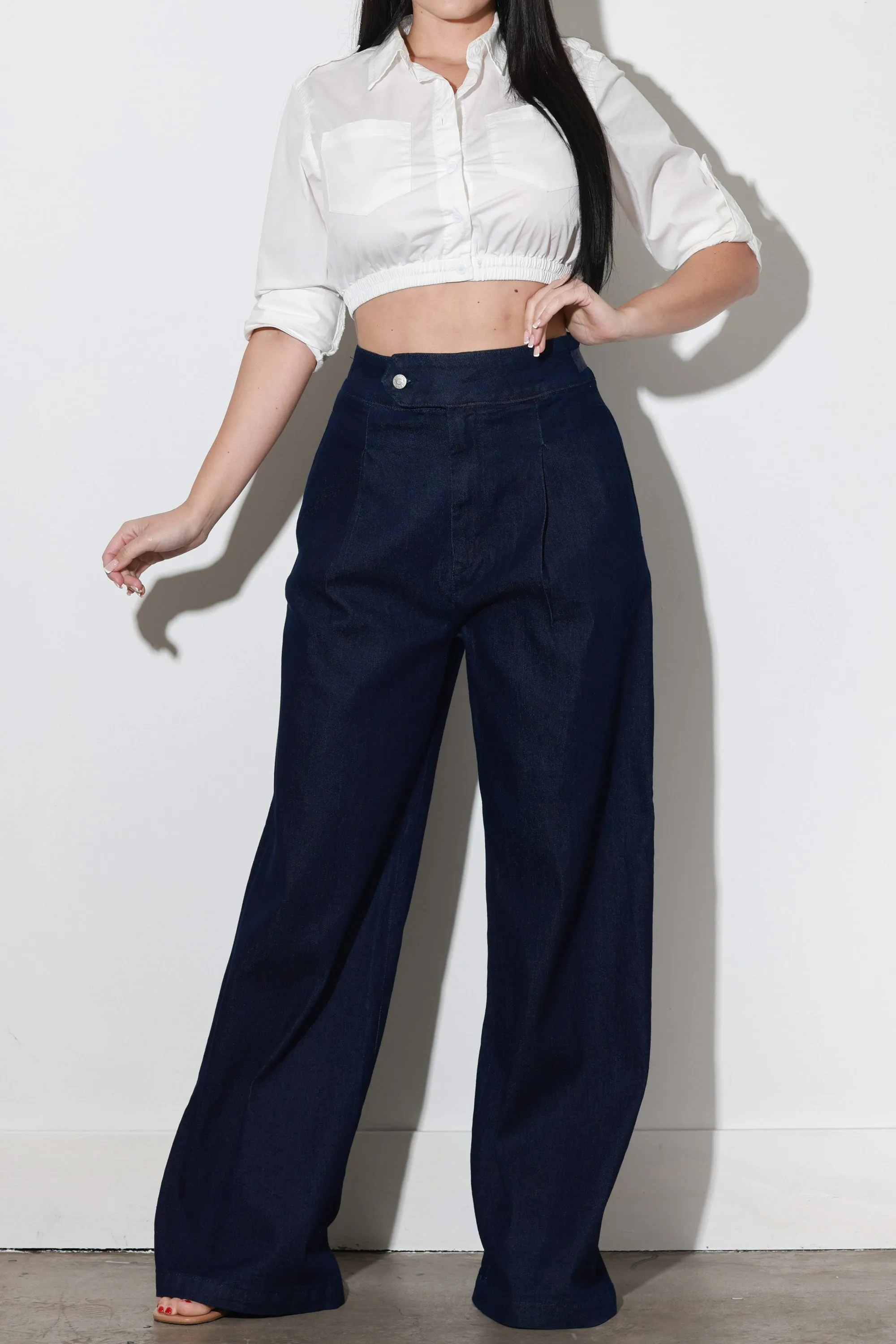 High-Rise Pin Tuck Wide Leg Jeans sold by Vibrant product image thumbnail 5