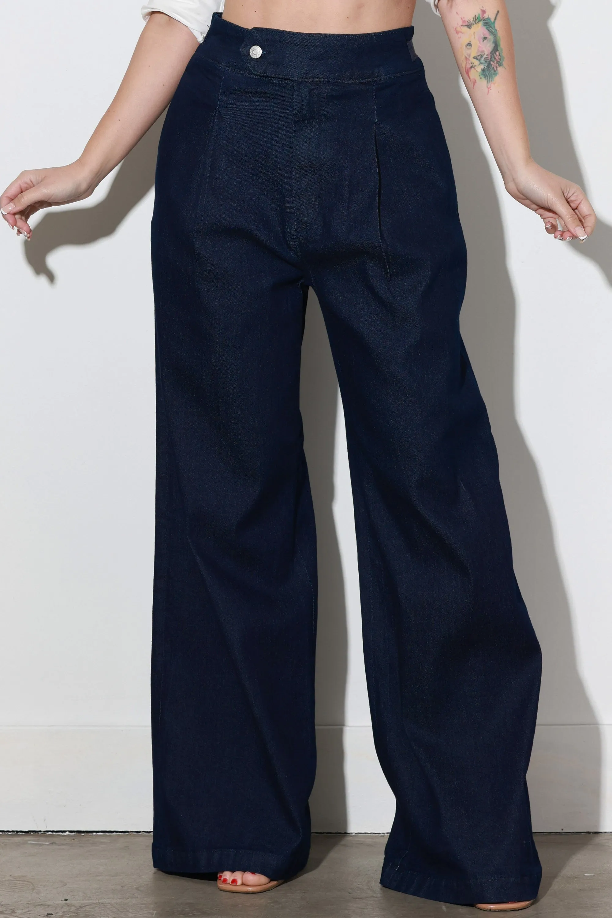 High-Rise Pin Tuck Wide Leg Jeans sold by Vibrant