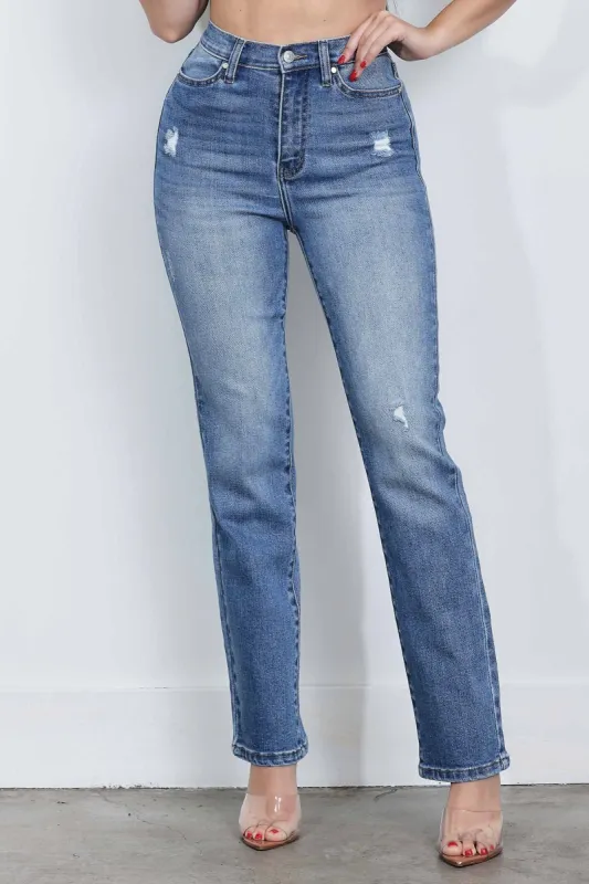 [P6158] Subtle Distressed Straight Jeans made by Vibrant