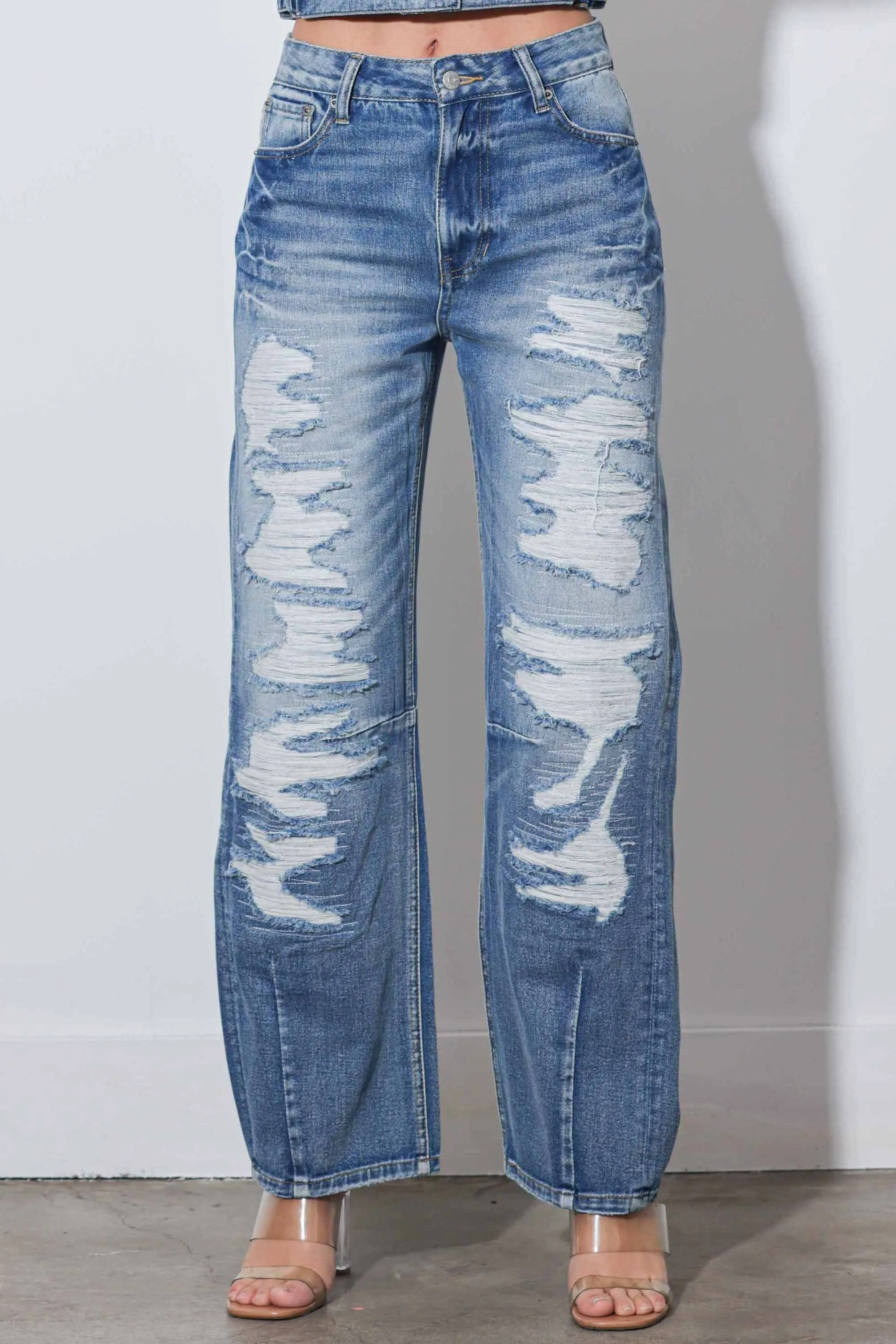 Ripped Slight Barrel Baggy Jeans sold by Vibrant product image thumbnail 2