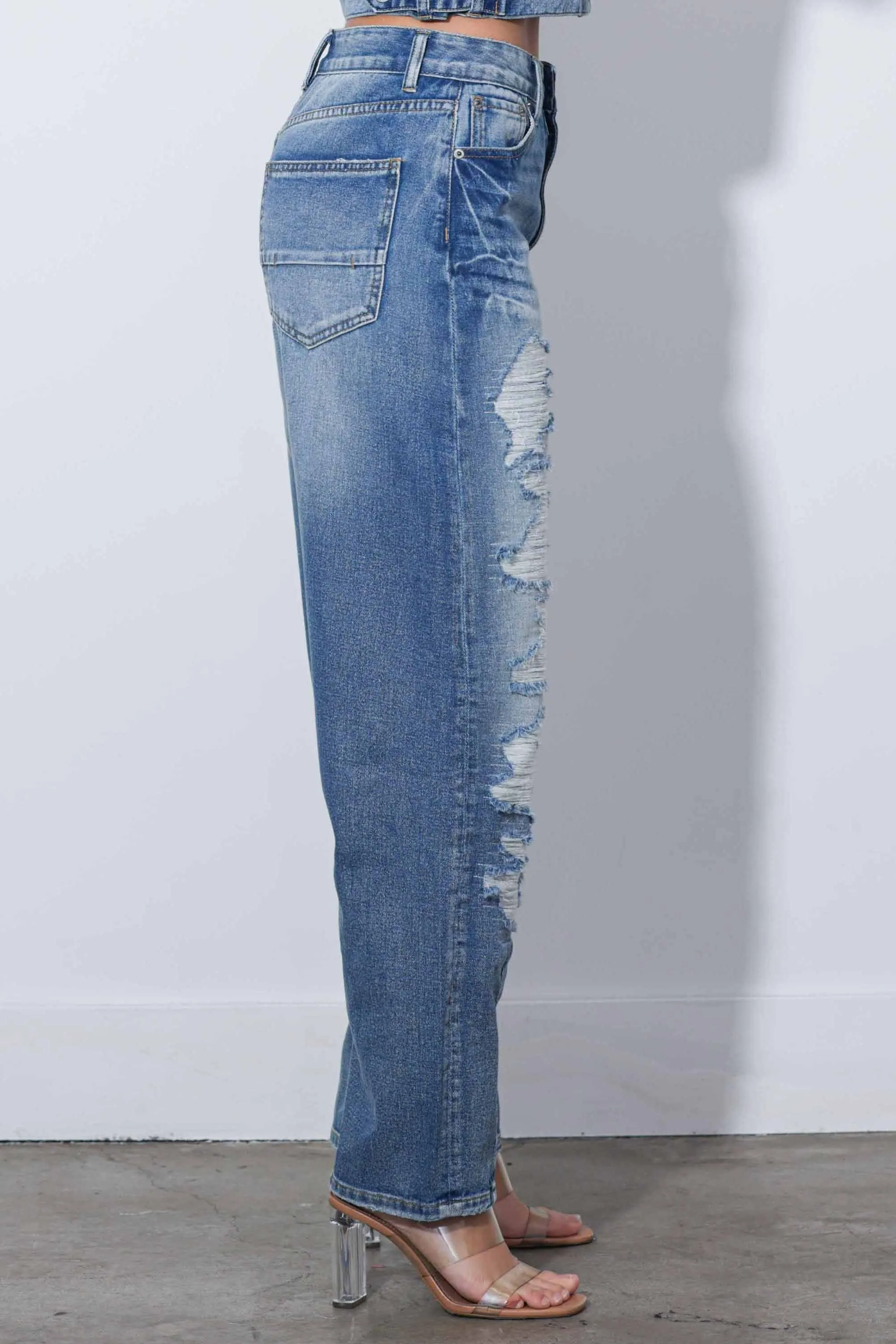 Ripped Slight Barrel Baggy Jeans sold by Vibrant product image thumbnail 3