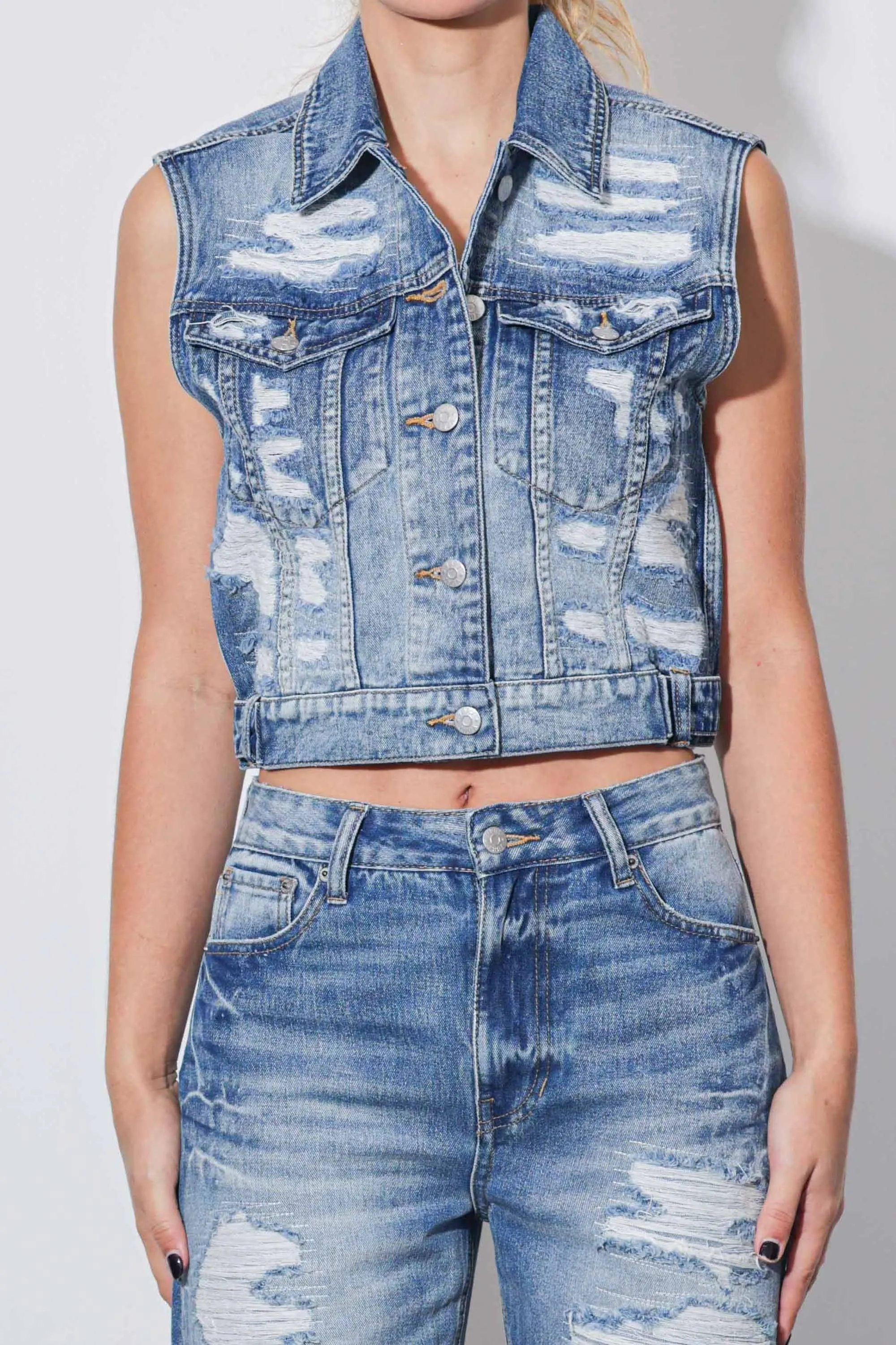 Ribbed Denim Sleeveless Jacket sold by Vibrant product image thumbnail 2
