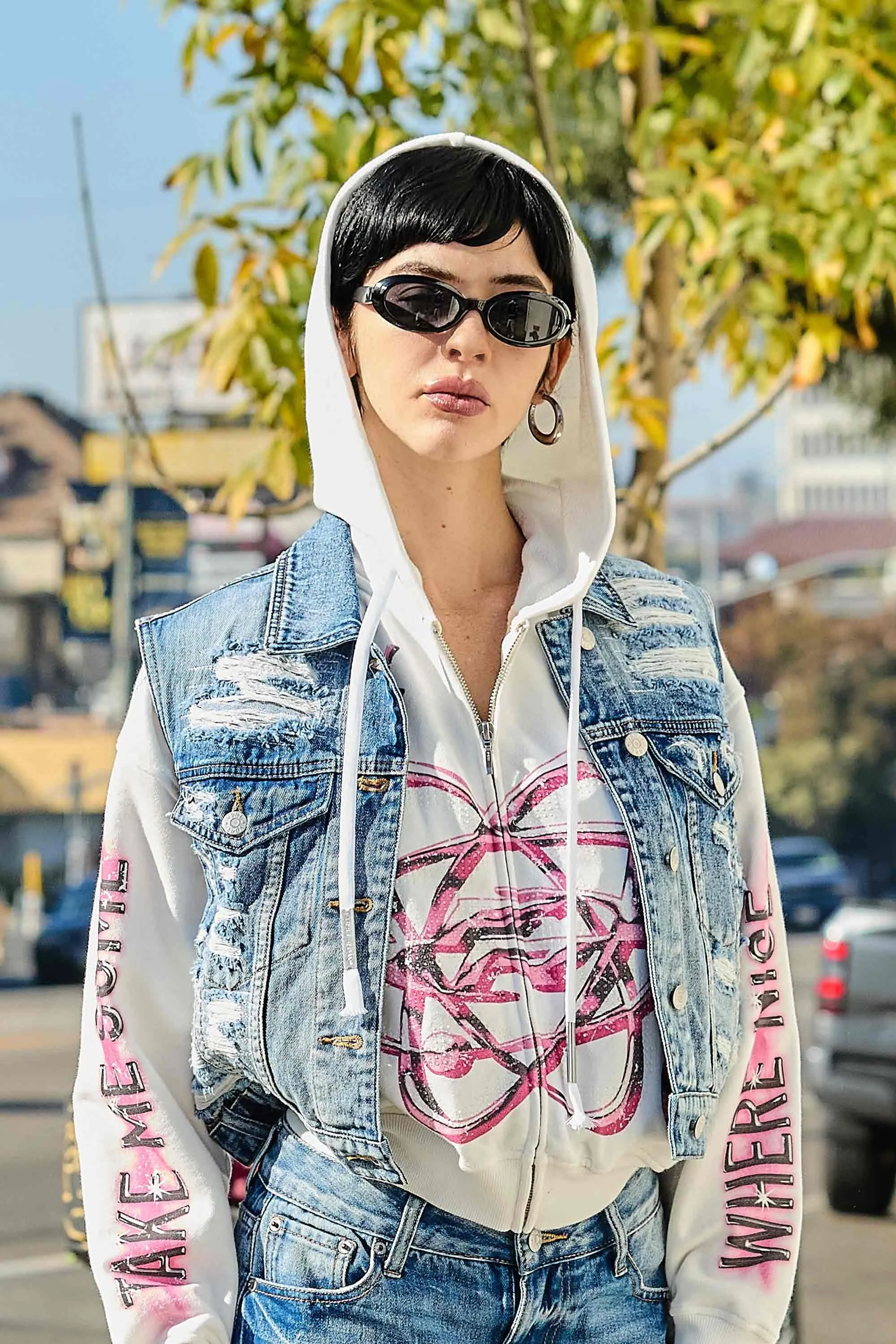 Ribbed Denim Sleeveless Jacket sold by Vibrant