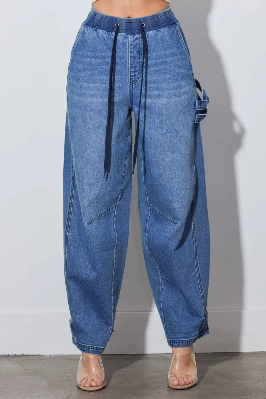 Elastic Waist Barrel Baggy Jeans sold by Vibrant
