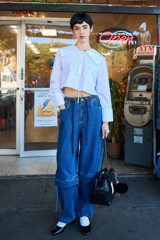 [XPT517] Zip Off Barrel Baggy Jeans With Drawstring Waist sold by Vibrant