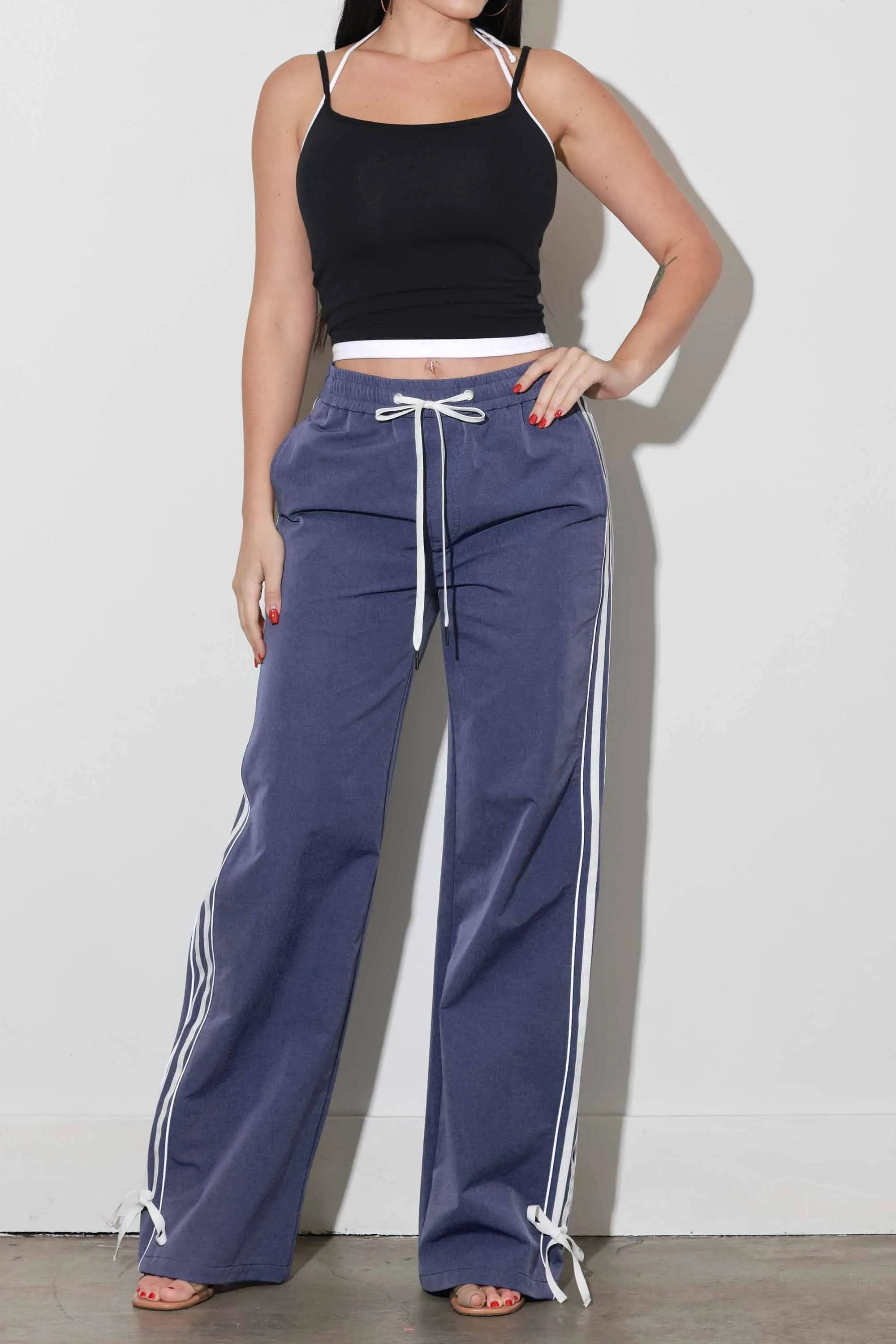 Wide Leg Track Pants With Ribbon sold by Vibrant product image thumbnail 4