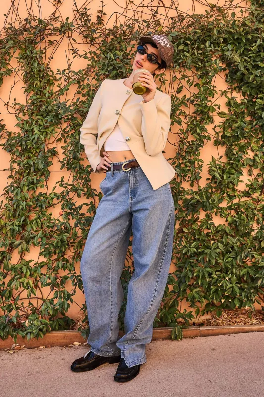 [XPT480] Cut Off Opening Barrel Baggy Jeans sold by Vibrant