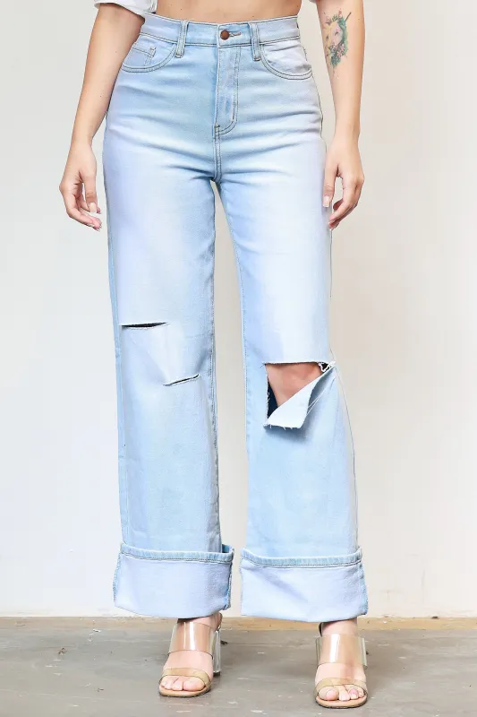 [EP1914] Distressed Wide Fit Jeans sold by Vibrant