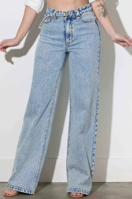 [XPT575] Waist Belt Wide Leg Jeans sold by Vibrant