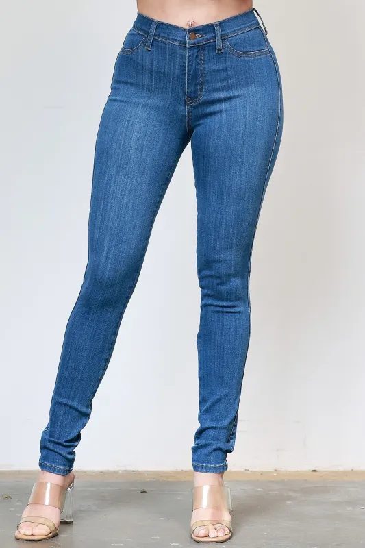 [P6600] Mid Rise Skinny Jeans With Faux Front Pockets sold by Vibrant