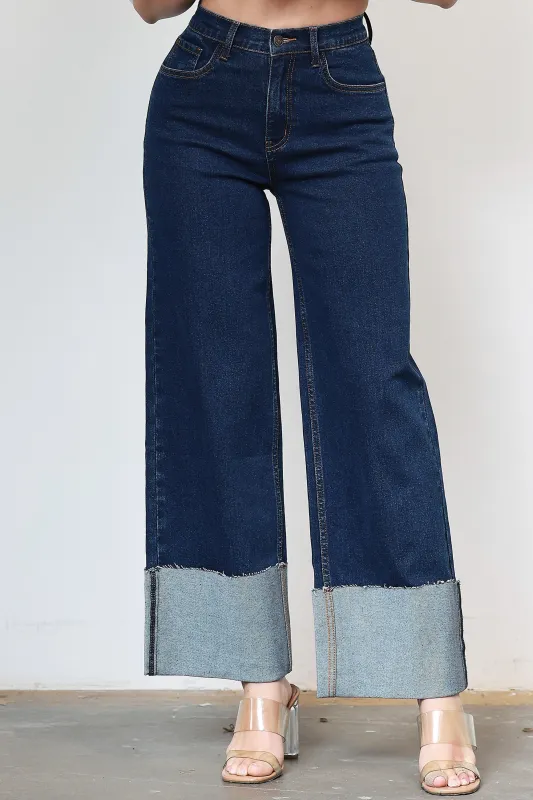[P6222] Cuff Up Wide Leg Jeans sold by Vibrant