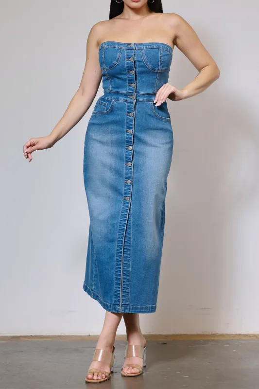 [XJS078] Denim Midi Dress sold by Vibrant