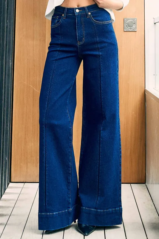 [P6277] Wide Leg Jeans With Center Release Pintuck sold by Vibrant