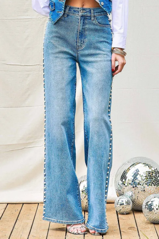 [XPT178-R] Pearl High-Rise Wide leg Jeans sold by Vibrant