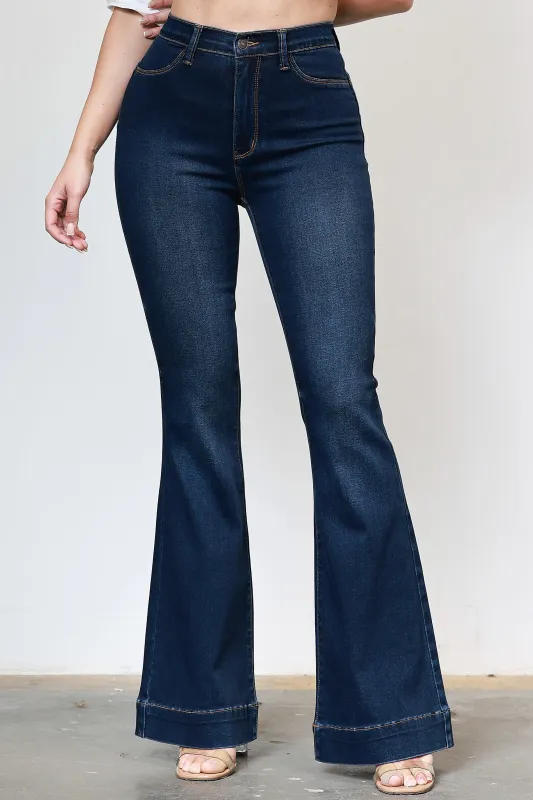 [P6220] High Rise Flare Jeans With Doubled Cuff sold by Vibrant