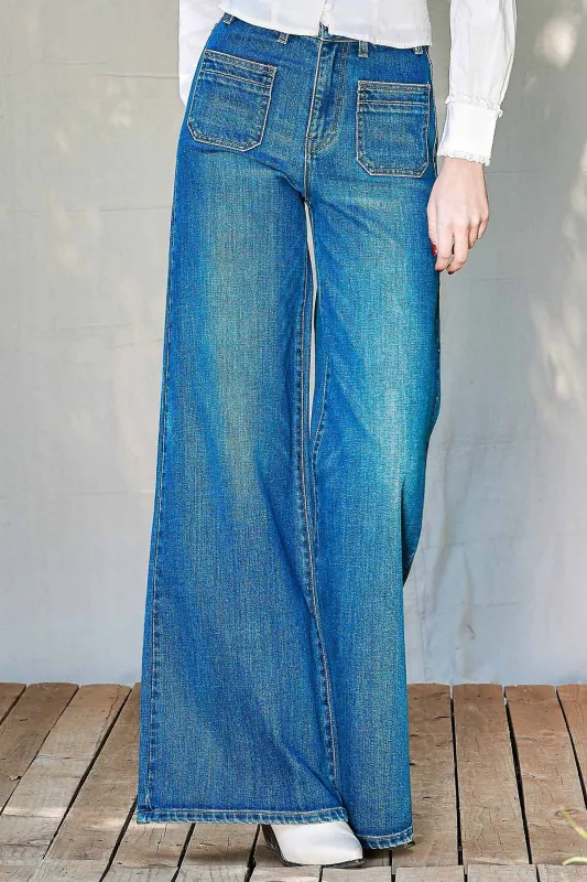 [P6285] Square Pocket Wide Leg Jeans sold by Vibrant