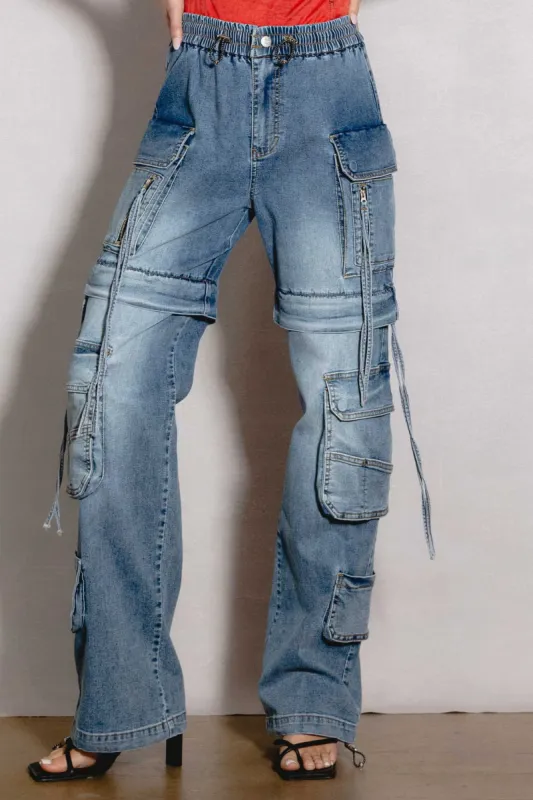 Wide Leg Cargo Jeans sold by Vibrant