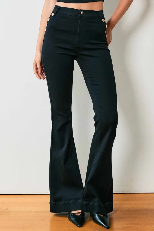 [P6270] Button Detail Flare Jeans sold by Vibrant