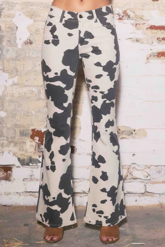 [XPT758] Cow Print Low Rise Flare Jeans made by Vibrant