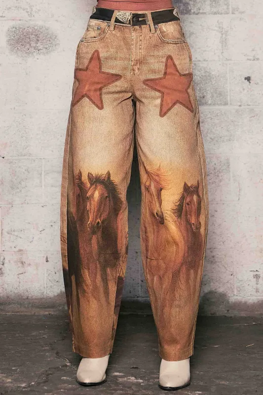 [XPT827] Horse Print Baggy Jeans made by Vibrant
