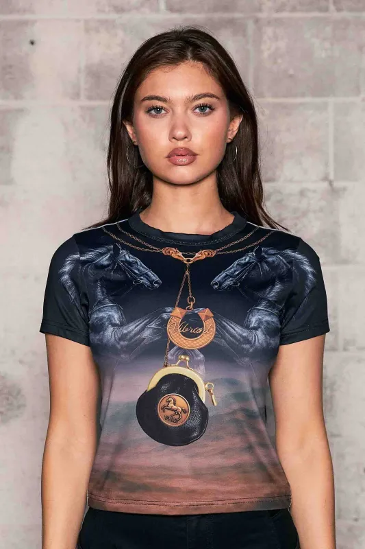 [XTOP187] Horse & Purse Digital Print Top made by Vibrant