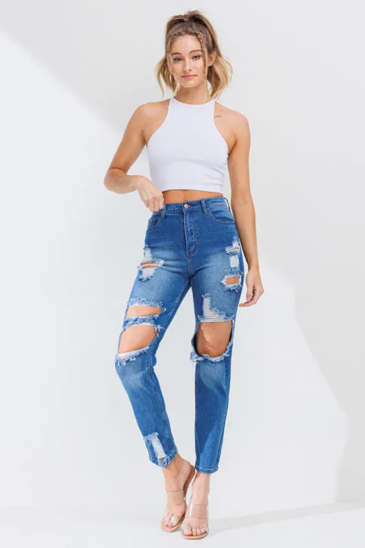 New Distressed Vintage Tint Mom Jeans sold by Vibrant