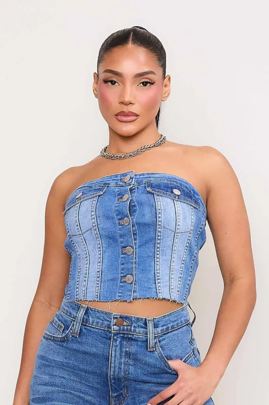 Denim Corset Tube Top sold by Vibrant