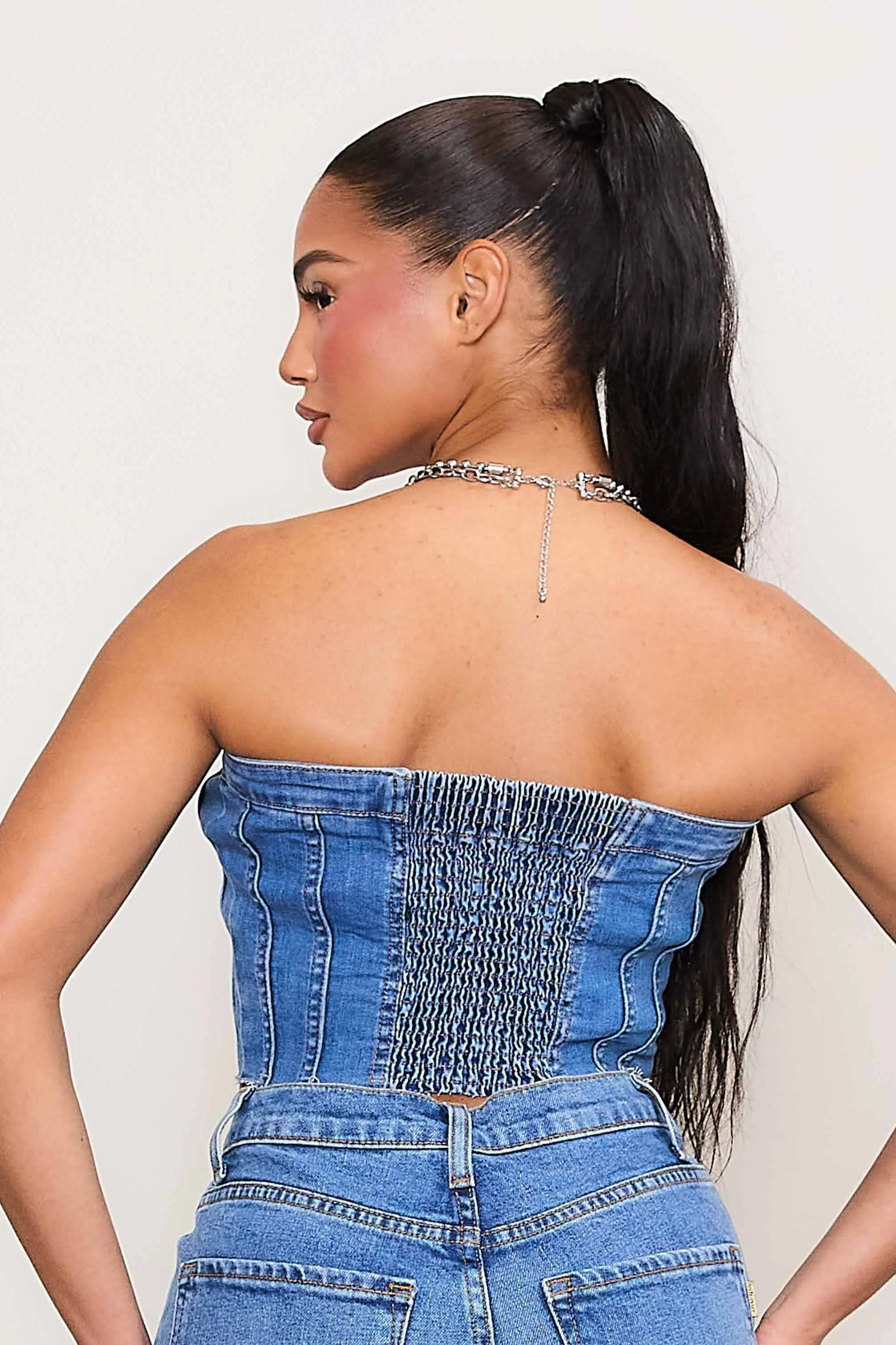 Denim Corset Tube Top sold by Vibrant product image thumbnail 3