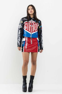 LEATHER RACING MINI CARGO SKIRT sold by Vibrant