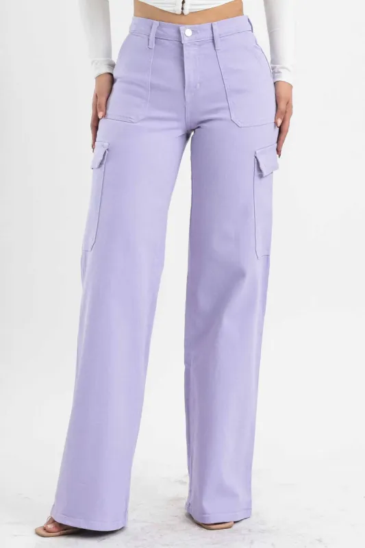 Back To School Lilac Y2K Wide Cargo Jeans sold by Vibrant