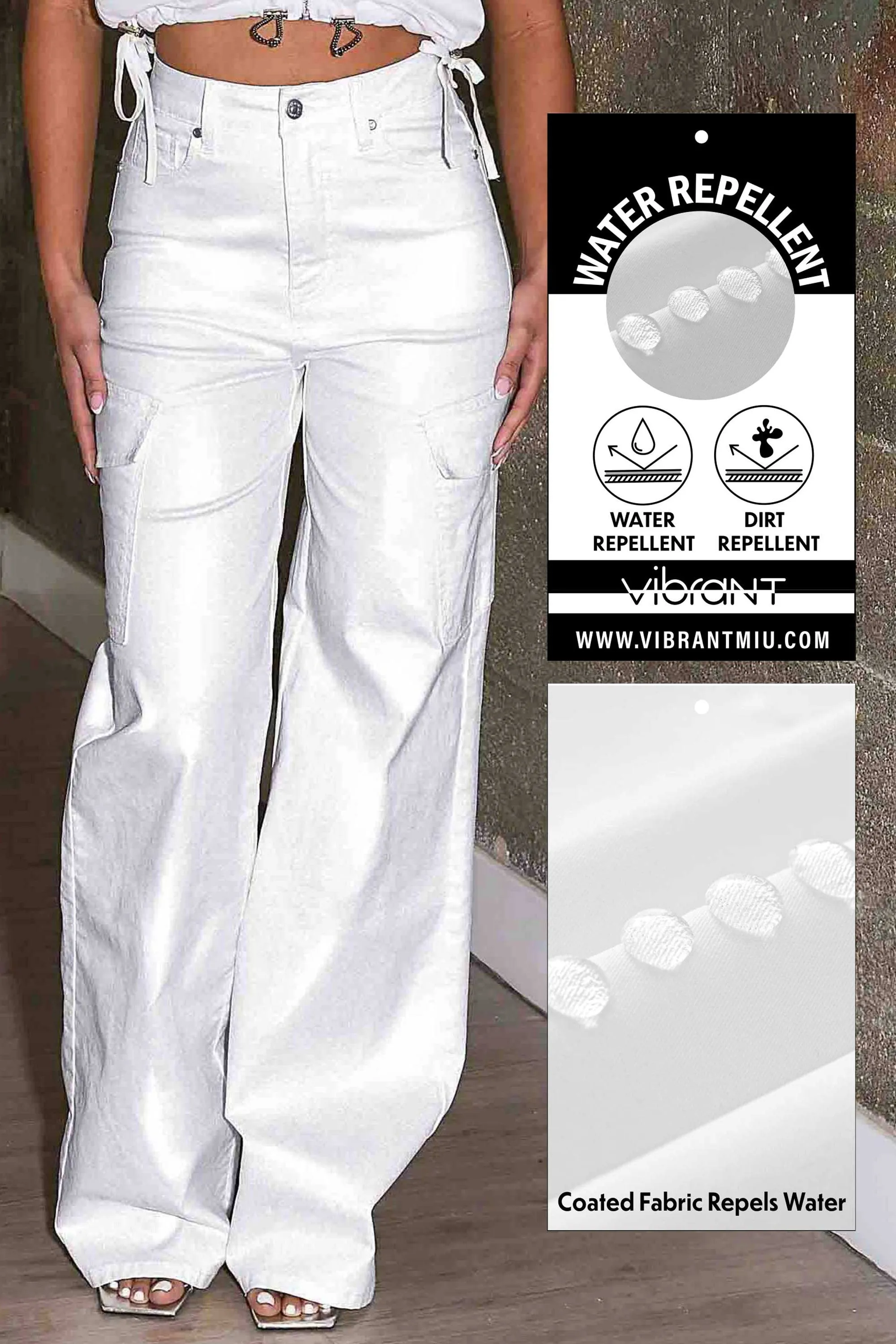 Water Repellent Coated Cargo Wide Leg Pants sold by Vibrant product image thumbnail 4