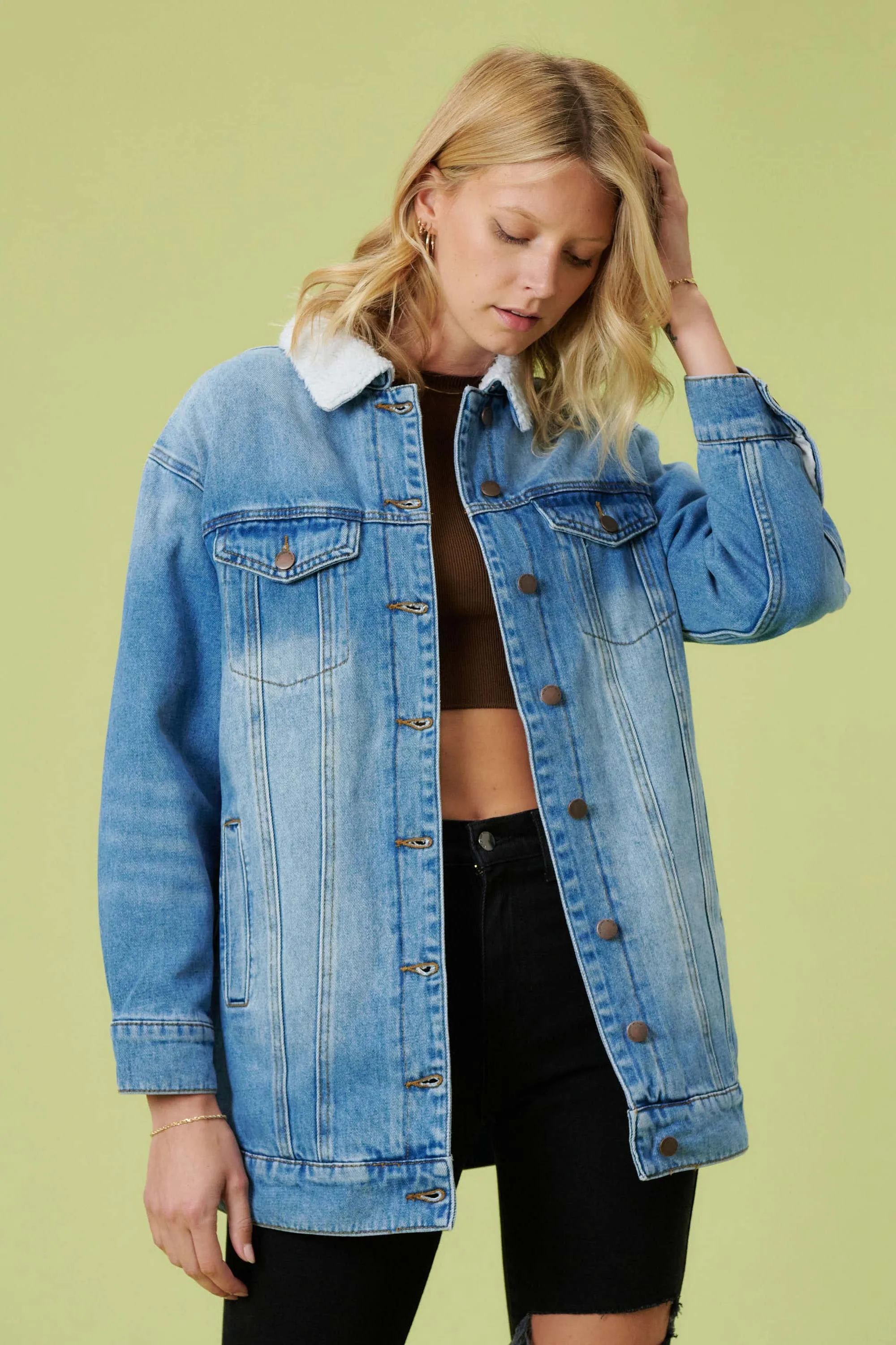 Sherpa-lined Trucker Jacket sold by Vibrant
