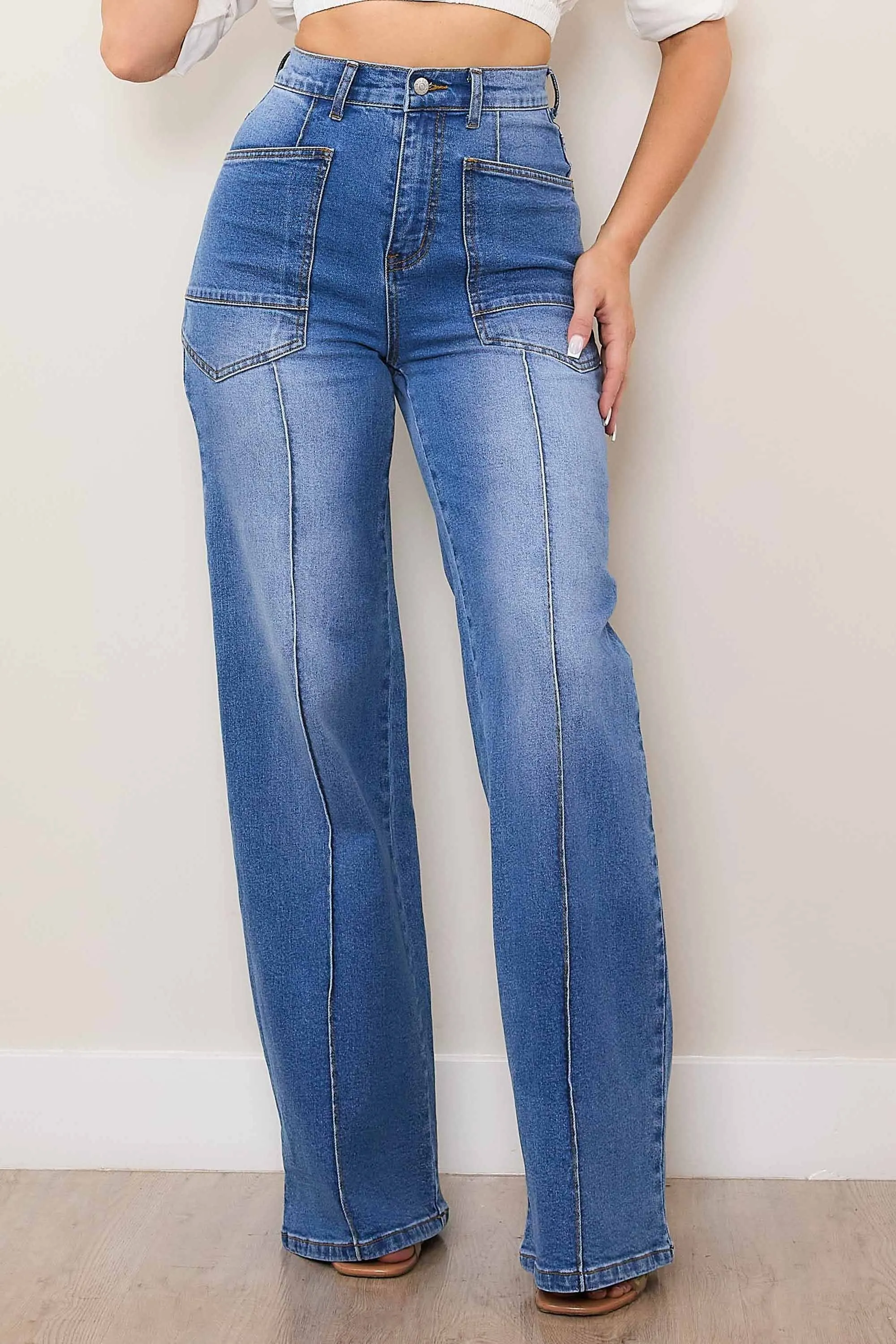 Big Square Pocket Wide Leg Jeans sold by Vibrant