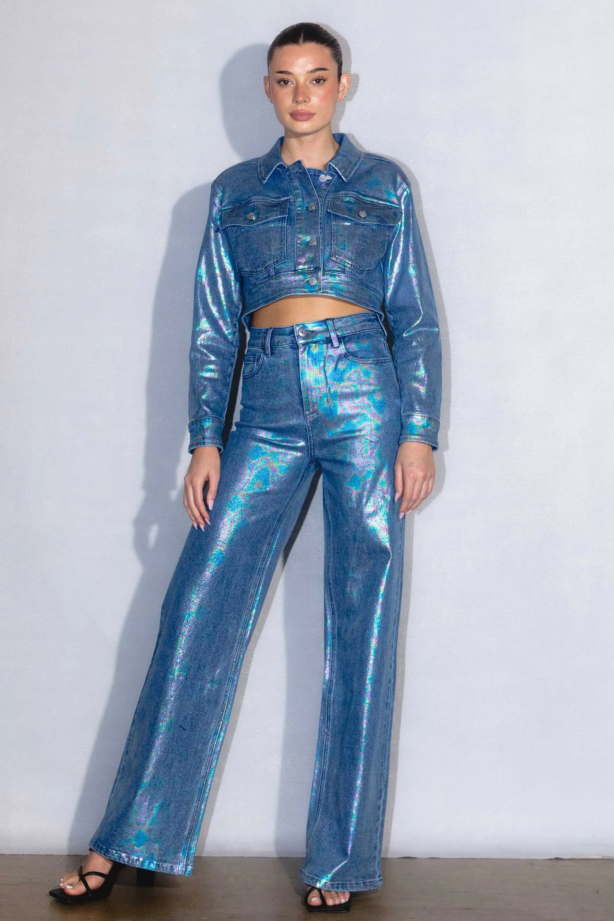 Iridescent Foil High Rise Wide Leg Jeans sold by Vibrant product image thumbnail 4