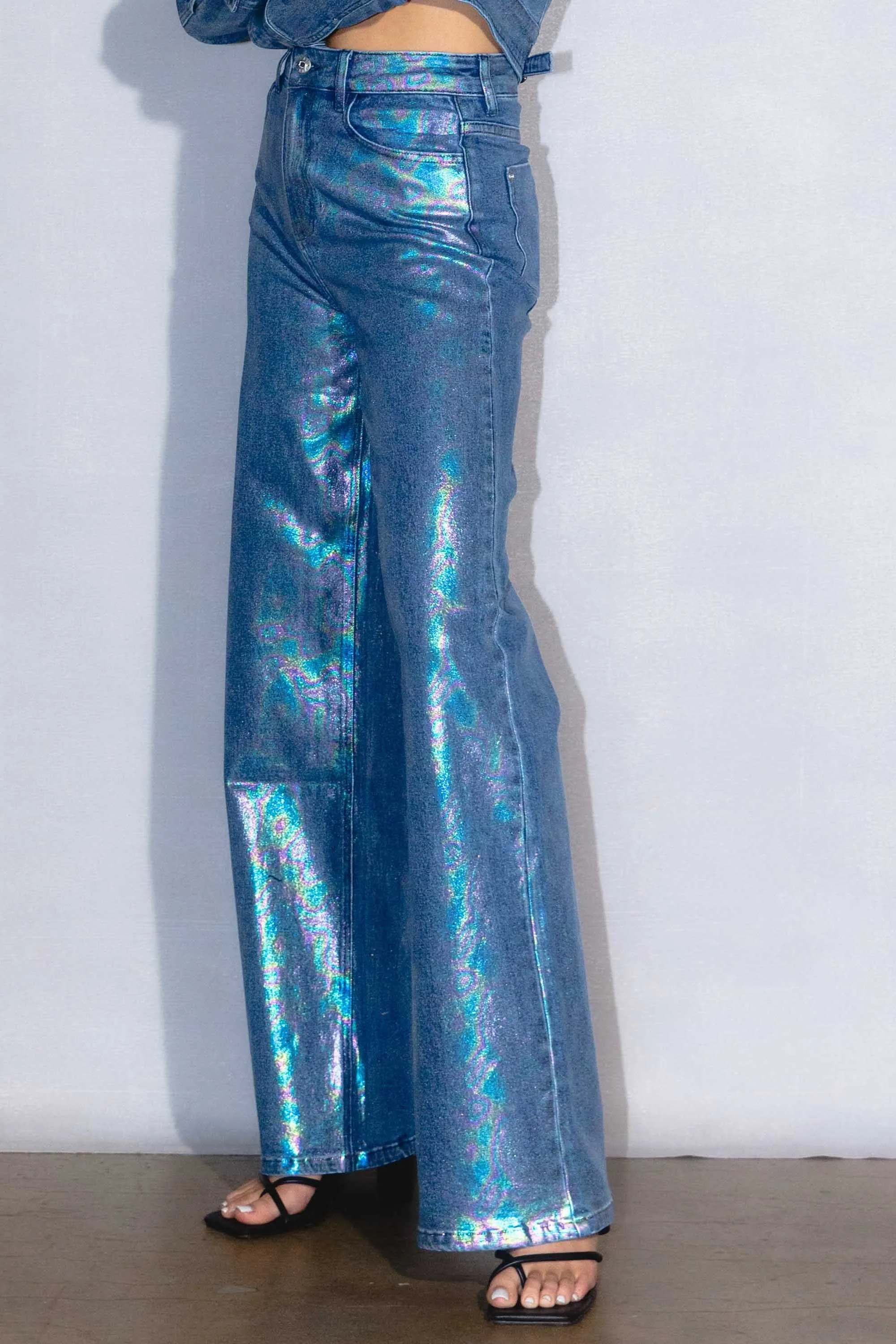 Iridescent Foil High Rise Wide Leg Jeans sold by Vibrant product image thumbnail 2