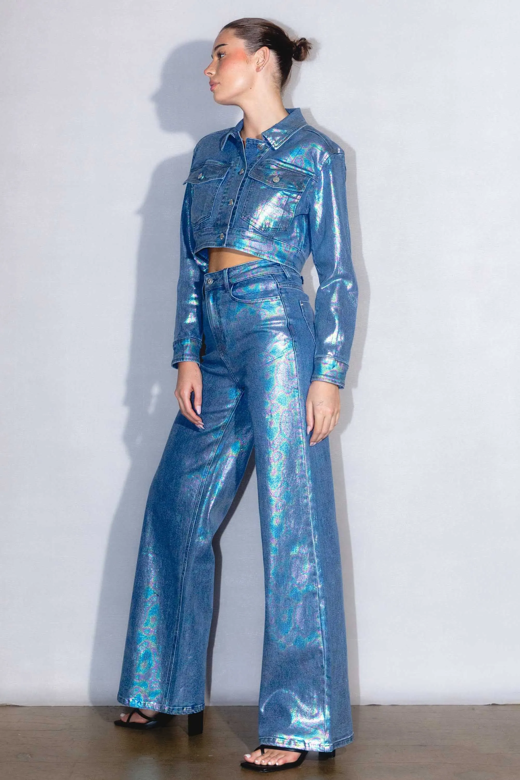 Iridescent Foil High Rise Wide Leg Jeans sold by Vibrant product image thumbnail 5