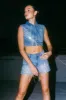Tear Drop Rhinestone Sleeveless Trucker Jacket sold by Vibrant
