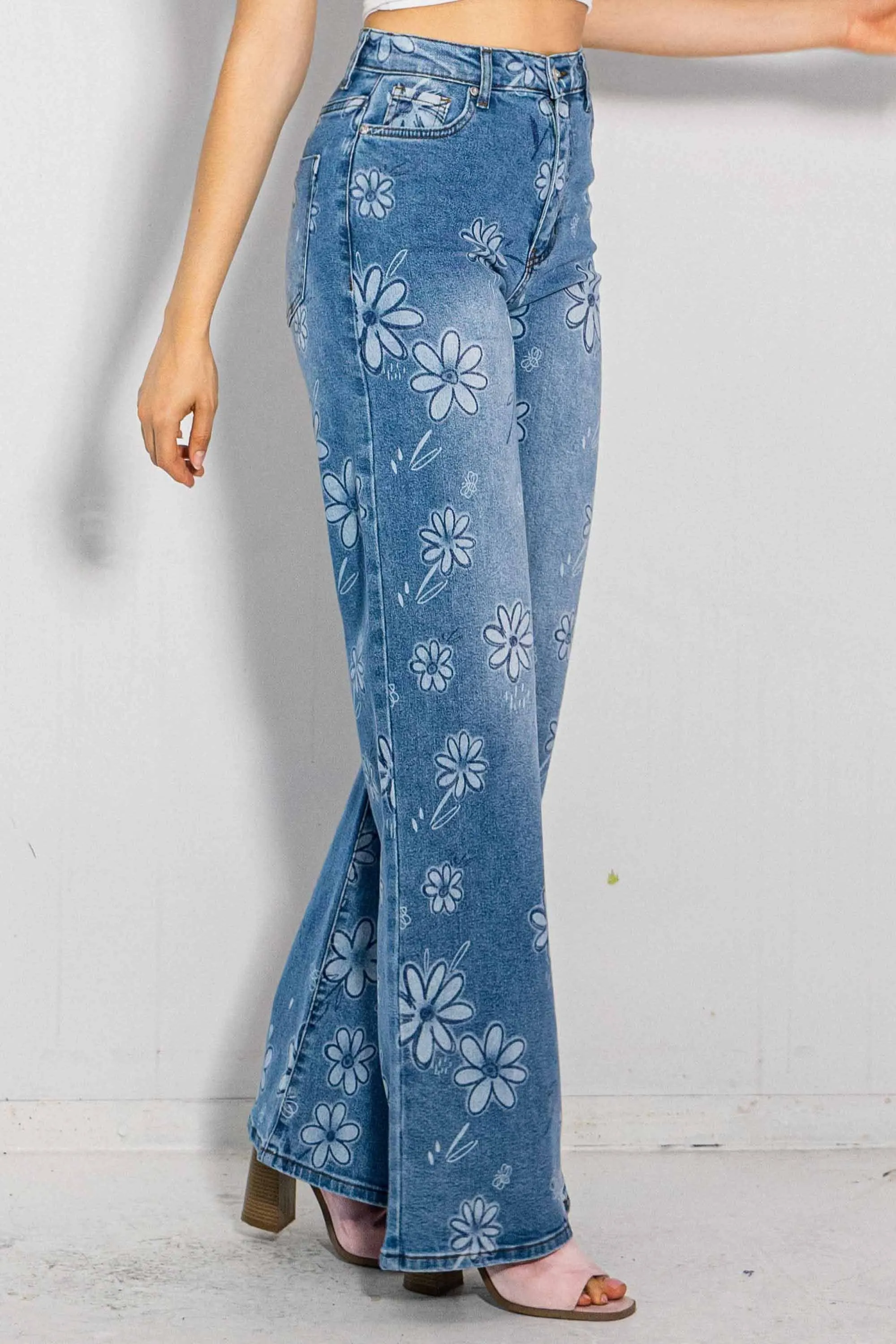 Flower Printed High-Rise Wide leg Jeans sold by Vibrant product image thumbnail 2
