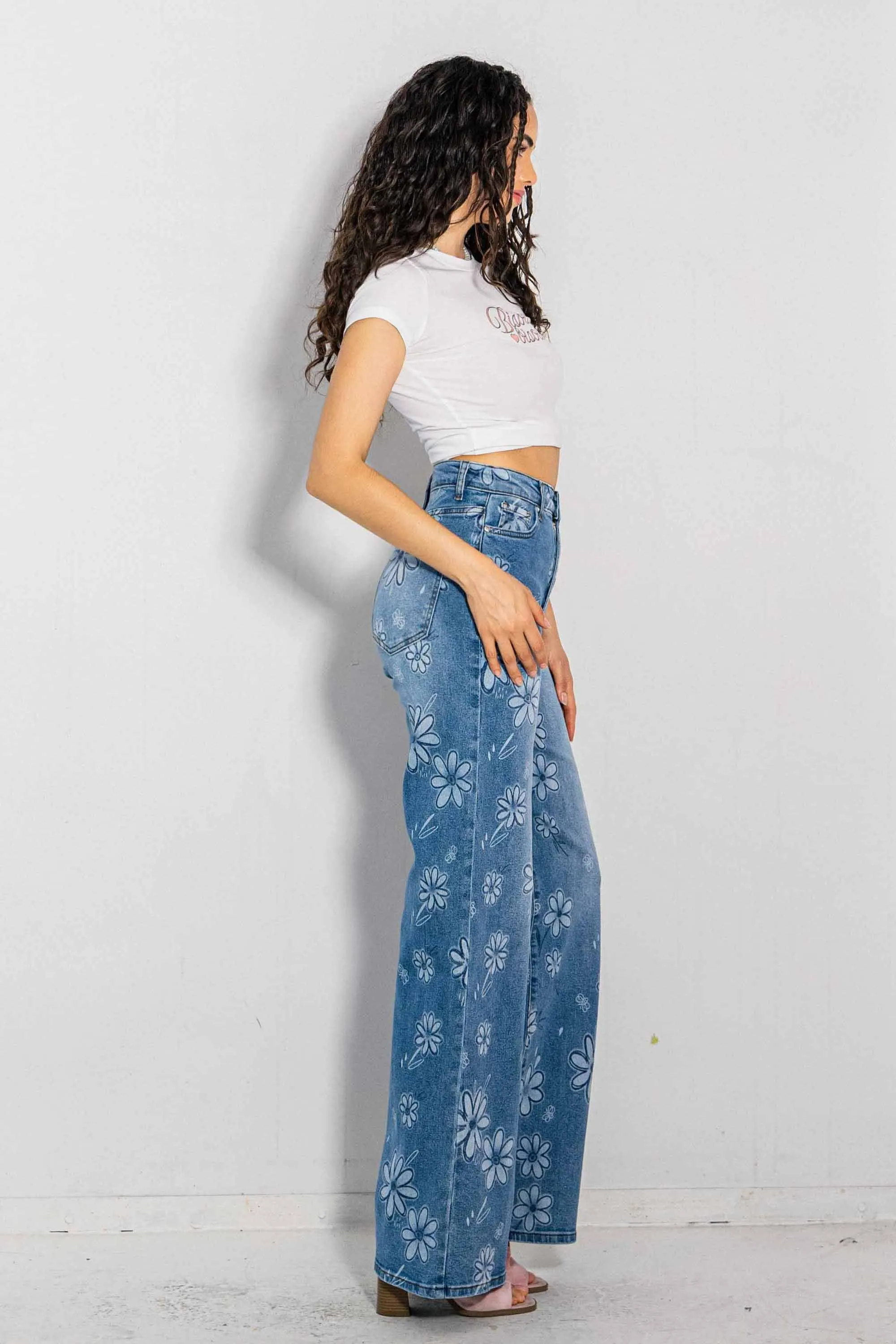 Flower Printed High-Rise Wide leg Jeans sold by Vibrant product image thumbnail 5