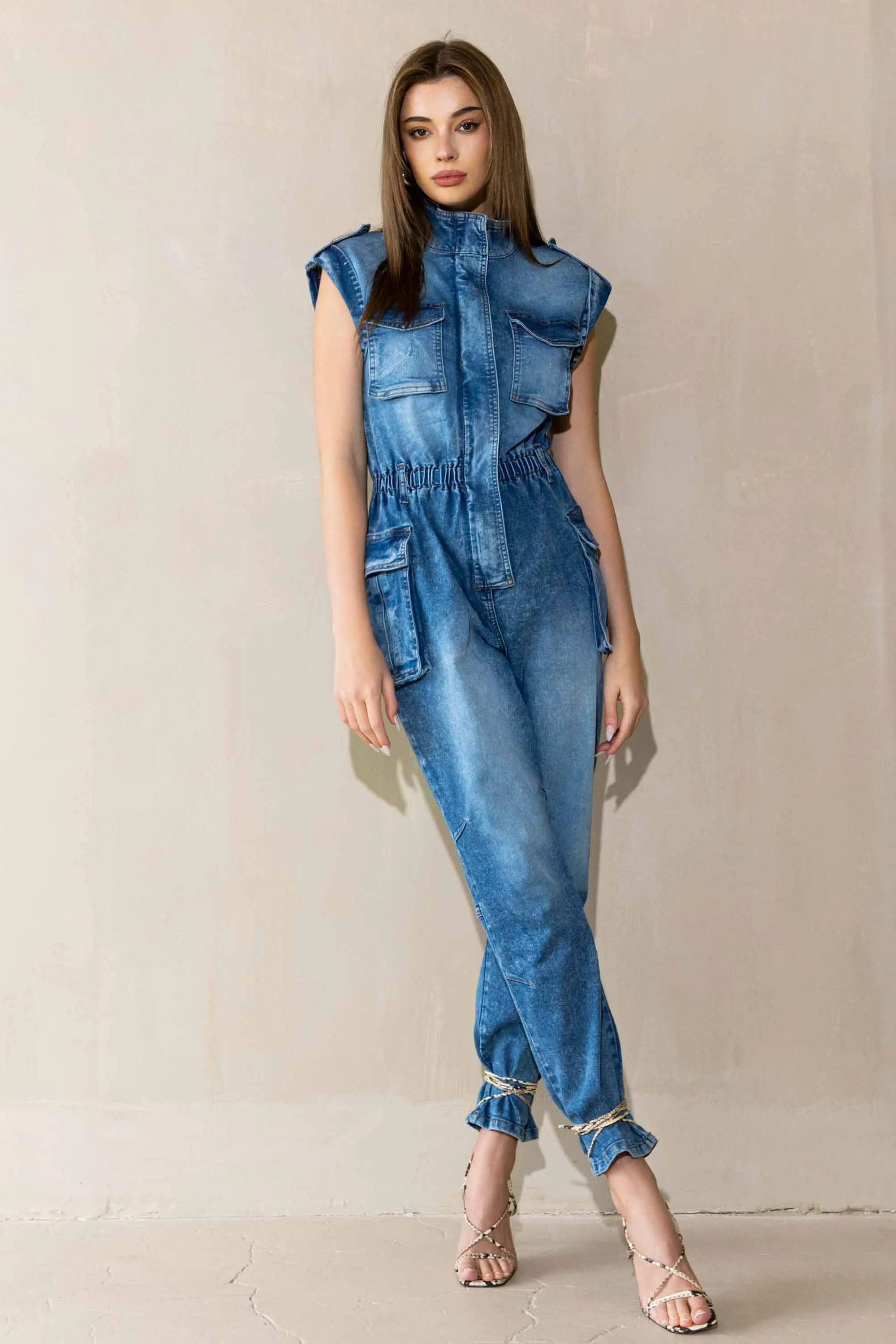 Cargo Pockets Rolled Sleeve Jumpsuit sold by Vibrant product image thumbnail 2